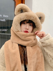Lovely Solid Color Cashmere One Piece Hat And Scarf