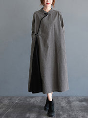 Loose Solid Color Half-Sleeve Cheongsam Midi Dress