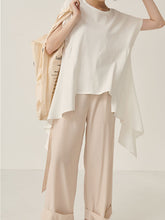 Women Solid Color Irregular Loose Round Neck T-Shirt