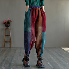 Retro Color-Block Thicken Harem Pants