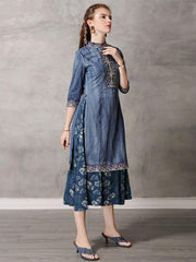 Retro Embroidered Split-joint Denim Dress