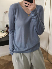 V-neck Knitting Loose Solid Shirt Top