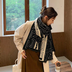 Retro Striped Long Shawl Padded Scarf