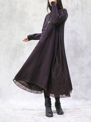 Loose Lace Splicing Solid Midi Dress