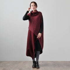 Turtleneck Knitted Stitch Woolen Midi Dress Two-Piece Suit