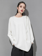 Loose Solid Color Cropped Zipper T-Shirt