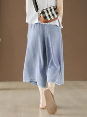 Vintage Elastic Waist Design Wide Leg Pants