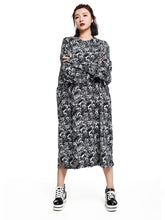 Women Round Neck Print Loose Casual Dress