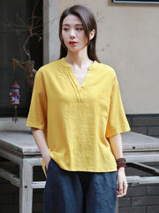 Retro Cotton V-neck T-shirt