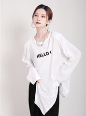 Women Letter Print Long Sleeve Irregular Casual T-Shirt
