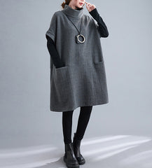 Casual Turtleneck Short Sleeve Midi Dress