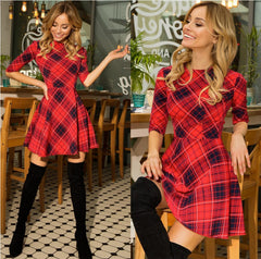Classic Plaid Half Sleeve Mini Dress