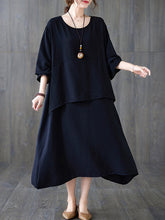 Loose Solid Color Round Neck Midi Dress