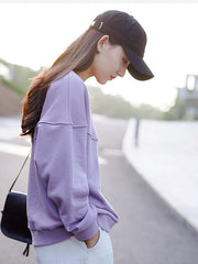 Women Round Neck Solid Color Loose Pullover Sweater