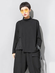 Black Loose Cropped Turtleneck Long Sleeve T-Shirt