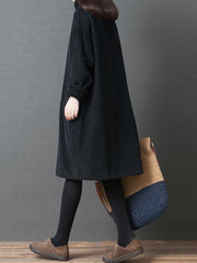 Loose Corduroy High-neck Sweatshirt Dress