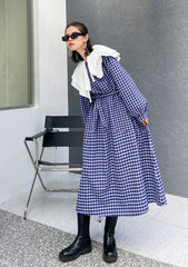 Vintage Plaid Split-Joint Midi Dress