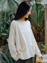 Loose High-Low Pleated Round Neck T-Shirt