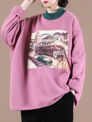Car Printed Loose Thick Sweatshirt