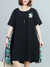 Plus Size Loose Split-Joint Print Midi Dress