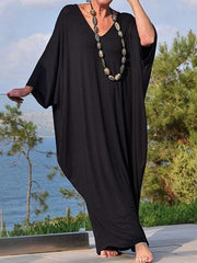 V-Neck Bat Sleeve Casual Maxi Dress