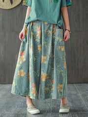 Vintage Loose Print Jean Wide-Leg Pants