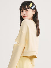 Designed Solid Long Sleeve Short Sweatshirt