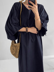 Solid Color Round Neck Loose Casual Dress