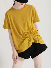 Women Irregular Pullover Loose Round Neck T-Shirt