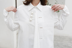 Solid Color Big Pearl Ruffle Shirt