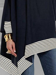 Batwing Sleeves Long Sleeves Split-Joint Striped Round-Neck T-Shirts