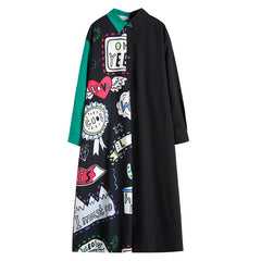 Women Contrast Stitching Shirt Dress