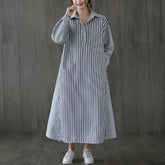 Loose Color Contrast Stripe Stitching Midi Dress