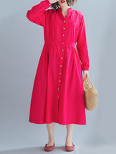 Loose V Neck Solid Color Midi Dress