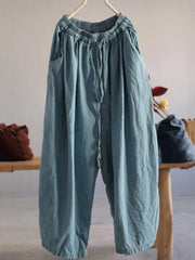 Casual Solid Denim Wide Leg Pants