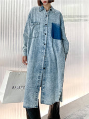 Loose Denim H-Line Long Sleeve Dress