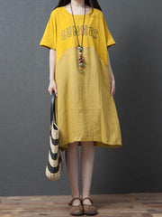 Loose Lettered Print Splicing Round Neck Dress