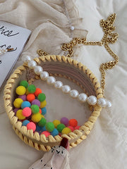 Women Hand Woven Chain Small Round Bag