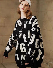 Long Sleeves Letter Pattern Knitted Sweater