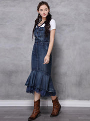 Vintage Splicing Sleeveless Jean Mermaid Dress