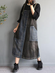 Contrast Color Spliced Jean Sleeveless Dress