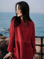 Vintage Elastic Waist Buckle Lace-Up Dress