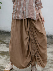 Women Irregular Drawstring Pleated Solid Color Skirt