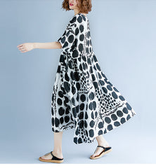 Women Round Neck Print Loose Casual Slimming Dress