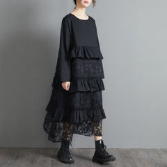 Retro Loose Lace Stitching Casual Dress