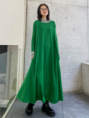 Women Color Matching Long Sleeve Knitted Dress