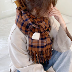 Retro Plaid Tassel All-Match Scarf Shawl