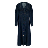 Vintage Buttoned Denim Dress With Belt