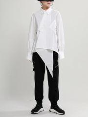 Women Solid Color Irregular Lapel Shirt