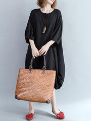 Loose Solid Retro Hemline Midi Dress